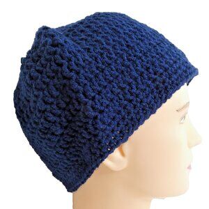 Dark Navy Blue Beanie OS Unisex Skull Cap Warm Winter Hat NWT